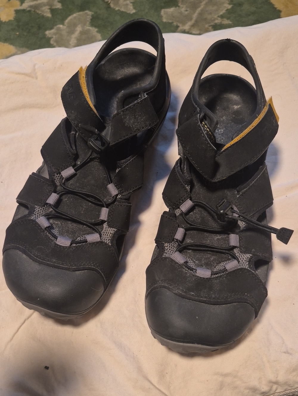 Teva Black and Gray Men's Outdoor Sandals with Yellow Accent